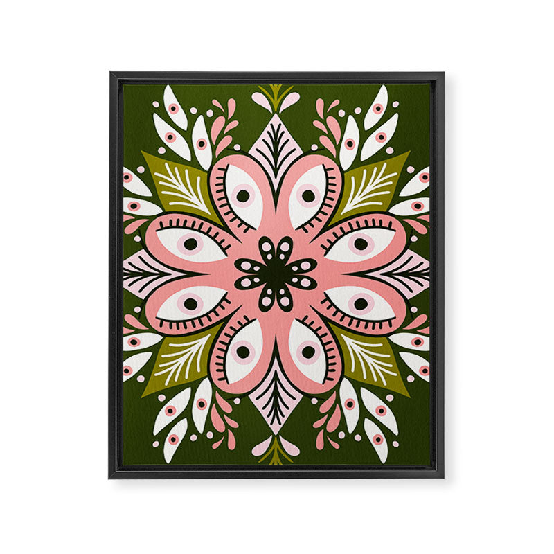 Psychedelic Mandala - Sage & Pink Framed Canvas Print Gallery Image 8