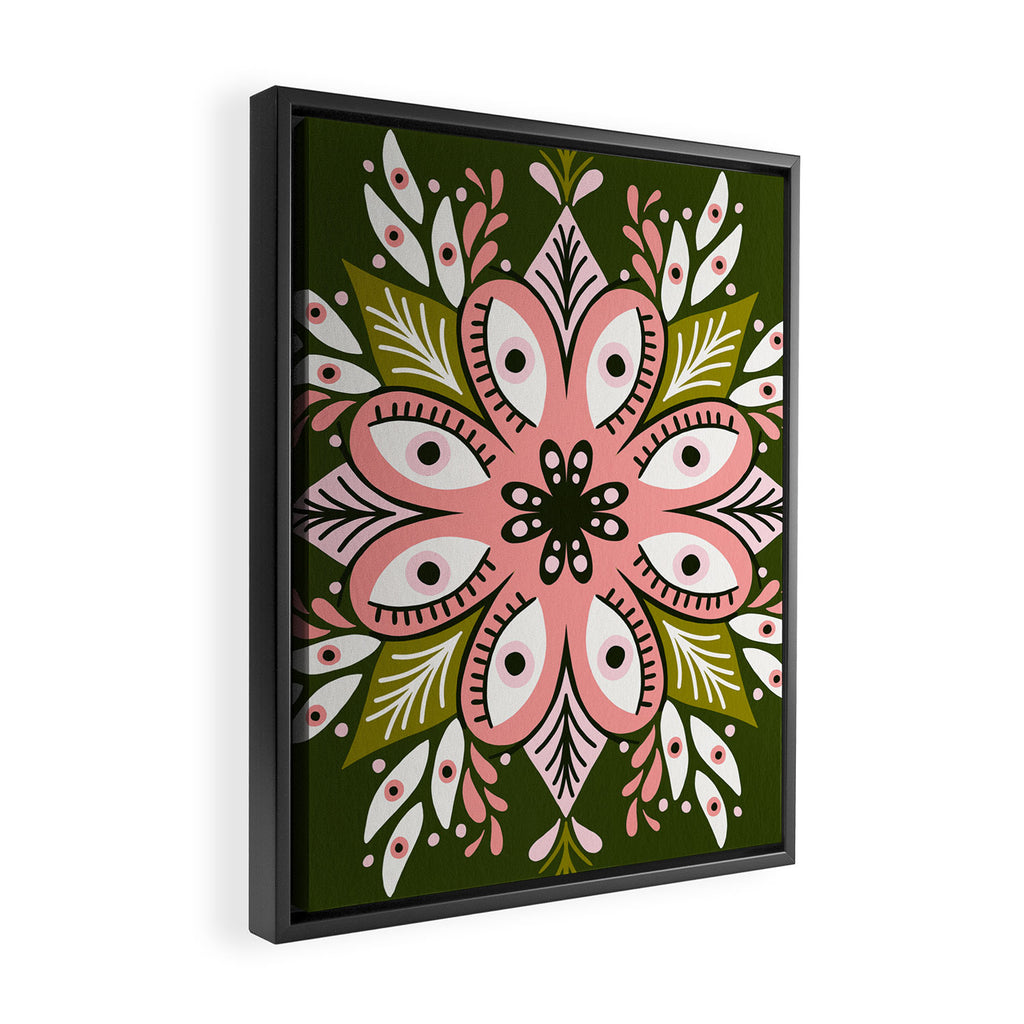 Psychedelic Mandala - Sage & Pink Framed Canvas Print Gallery Image 2