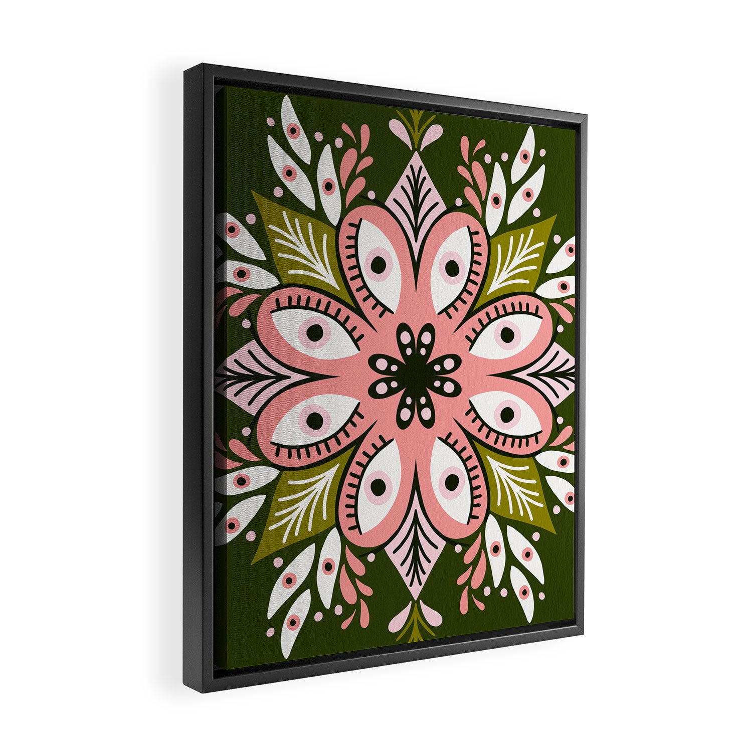 Psychedelic Mandala - Sage & Pink Framed Canvas Print Gallery Image 2