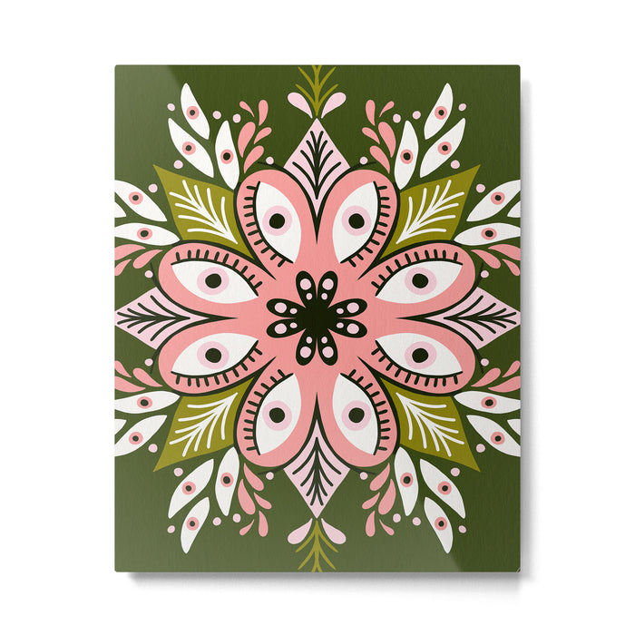 Psychedelic Mandala - Sage & Pink Metal Print Gallery Image 1