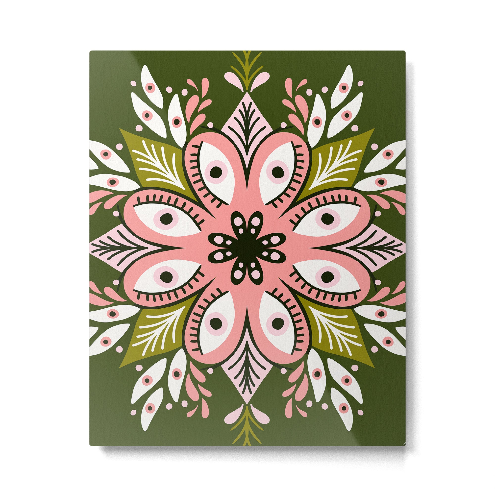 Psychedelic Mandala - Sage & Pink Metal Print Gallery Image 6