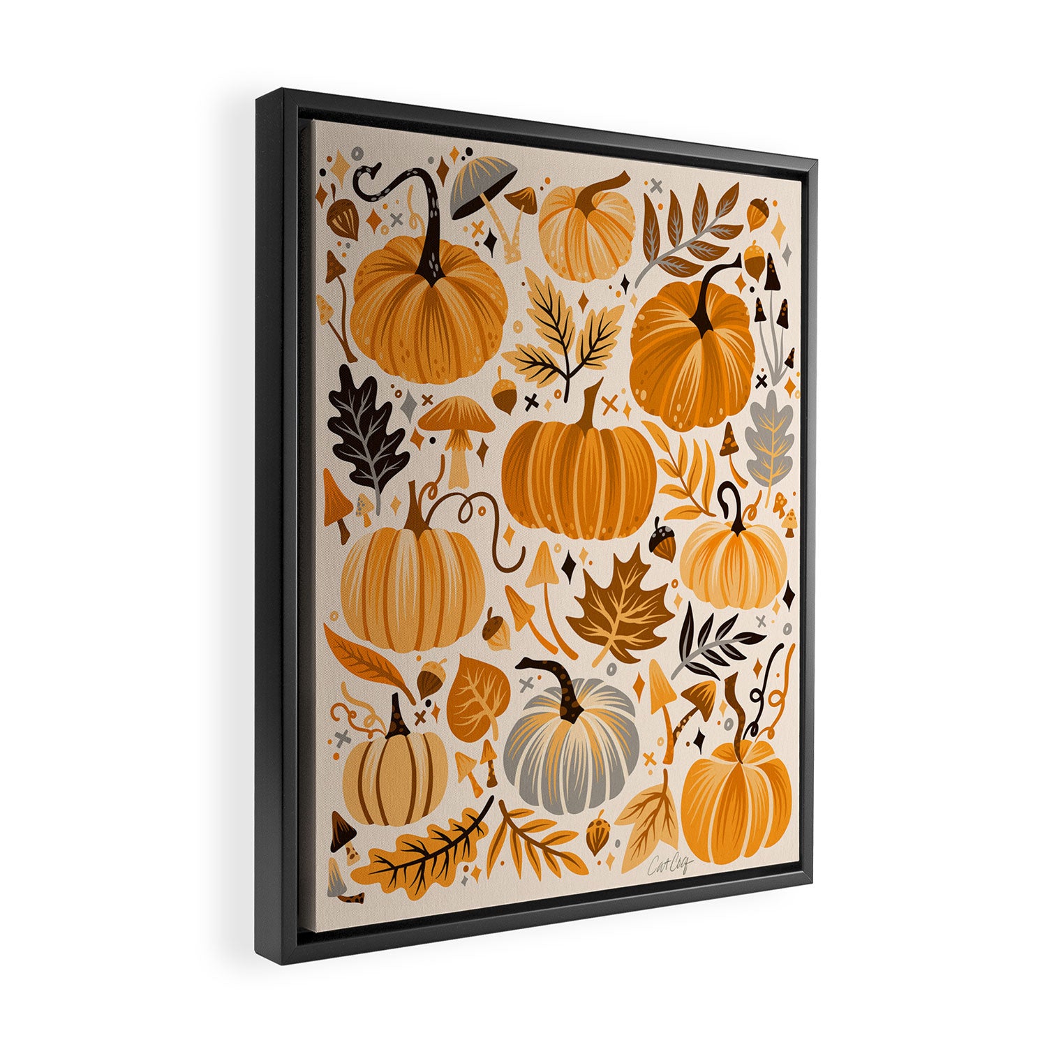 Pumpkin Confetti - Orange on Cream Framed Canvas Print Gallery Image 2