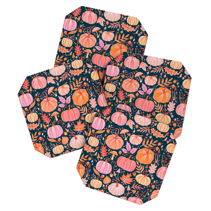 Pumpkin Confetti - Peach on Teal Coaster Gallery Image 1