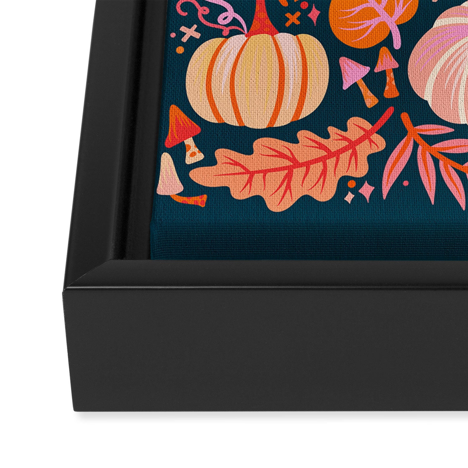 Pumpkin Confetti - Peach on Teal Framed Canvas Print Gallery Image 3