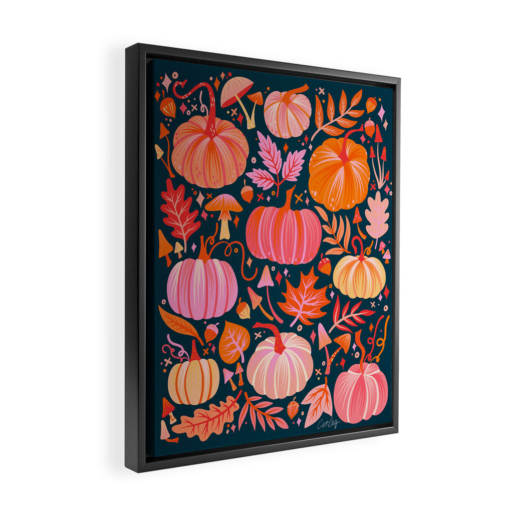 Pumpkin Confetti - Peach on Teal Framed Canvas Print Gallery Image 2