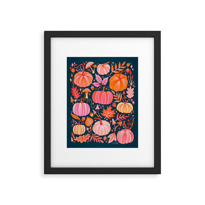 Pumpkin Confetti - Peach on Teal Framed Art Print Gallery Image 1