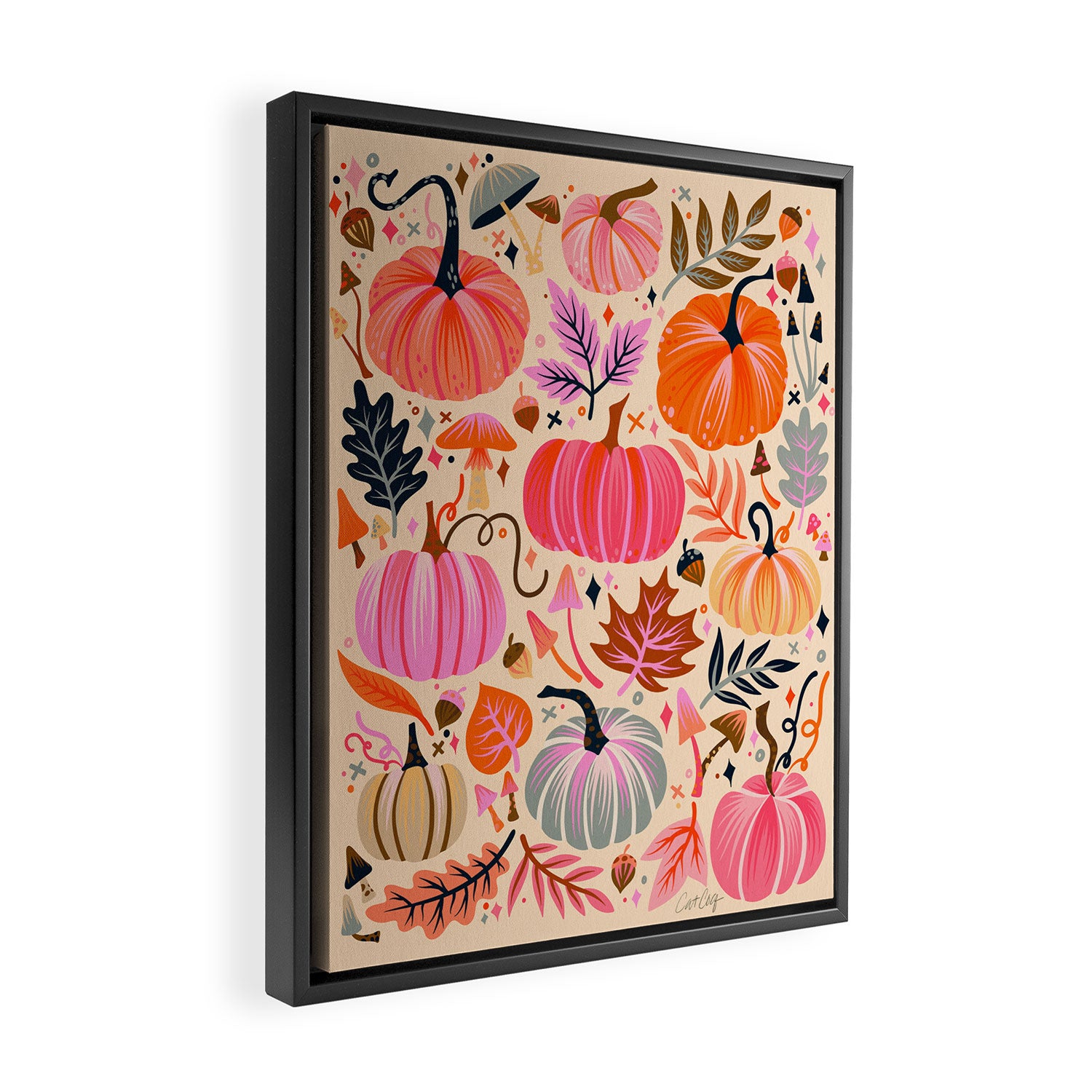 Pumpkin Confetti - Rainbow on Cream Framed Canvas Print Gallery Image 2