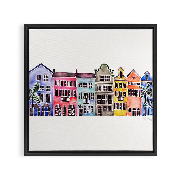 Rainbow Row - Charleston Framed Canvas Print Gallery Image 1