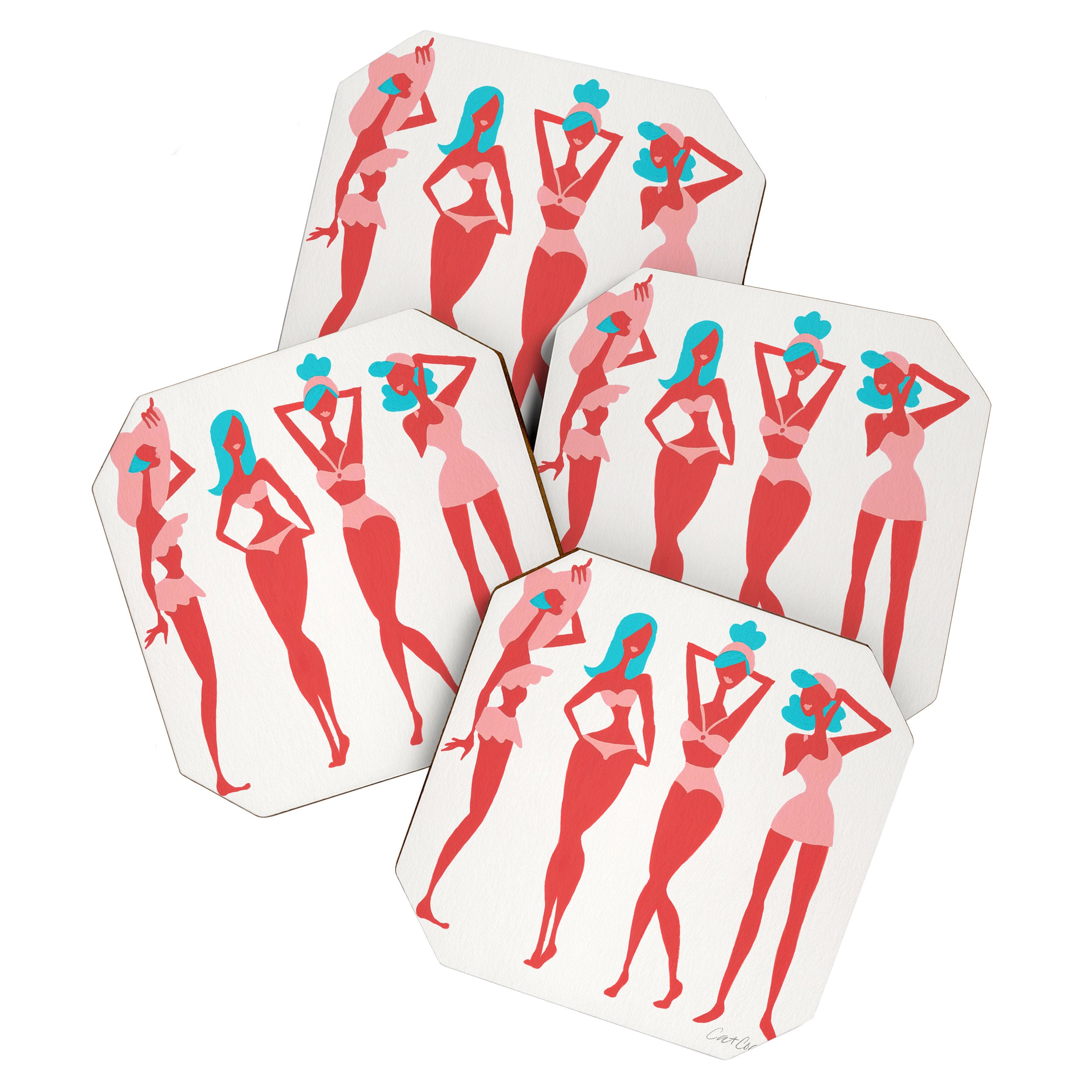 Beach Bombshells - Cyan & Coral Palette Coaster Gallery Image 1