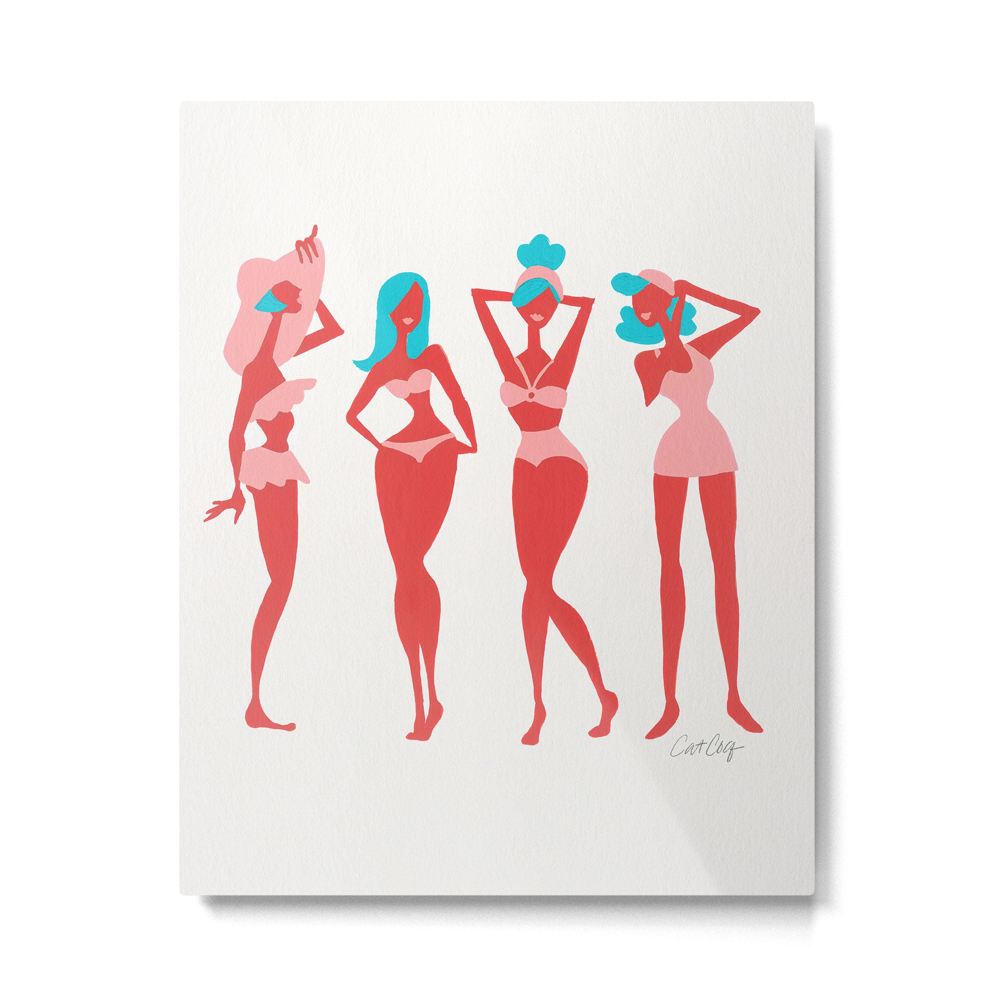 Beach Bombshells - Cyan & Coral Palette Metal Print Gallery Image 4