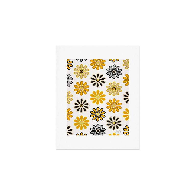 Retro Florals â Yellow & Black Art Print Gallery Image 1