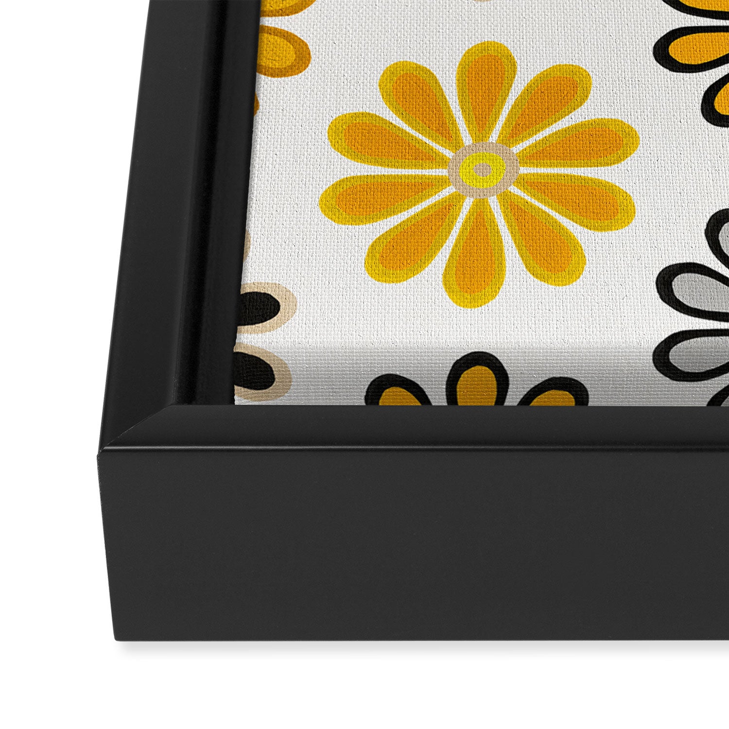 Retro Florals â Yellow & Black Framed Canvas Print Gallery Image 3