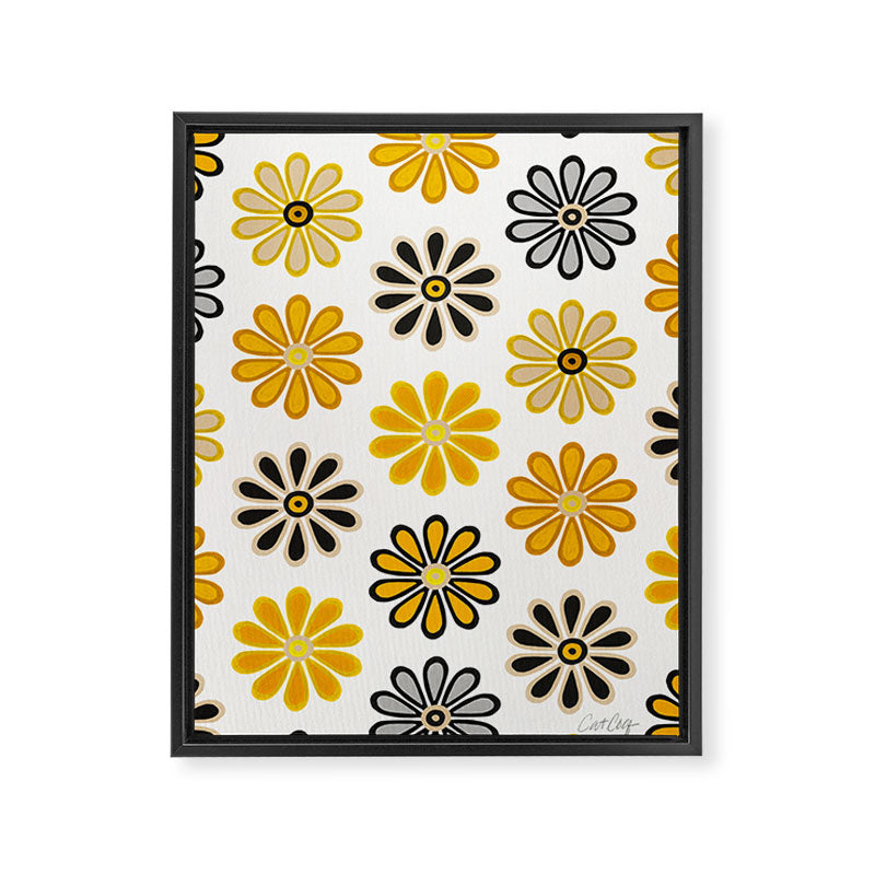 Retro Florals â Yellow & Black Framed Canvas Print Gallery Image 8