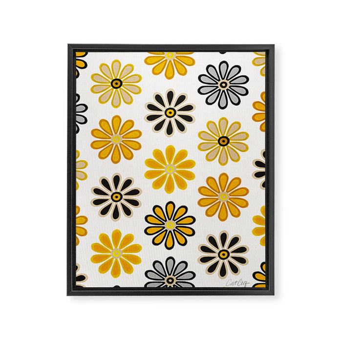 Retro Florals â Yellow & Black Framed Canvas Print Gallery Image 1