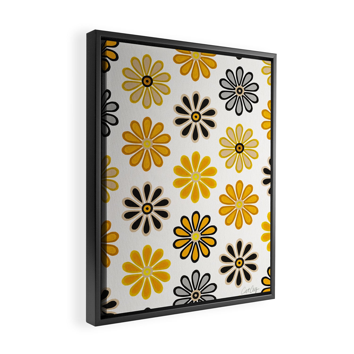 Retro Florals â Yellow & Black Framed Canvas Print Gallery Image 2