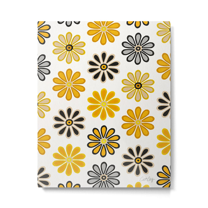 Retro Florals â Yellow & Black Metal Print Gallery Image 1