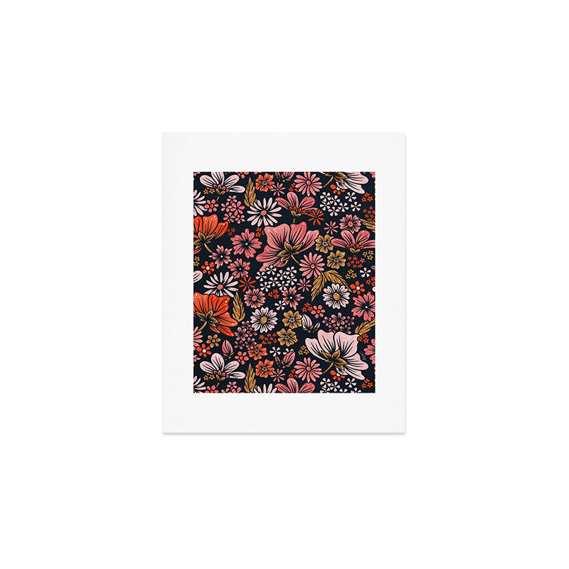 Retro Flower Power - Denim & Pink Art Print Gallery Image 1
