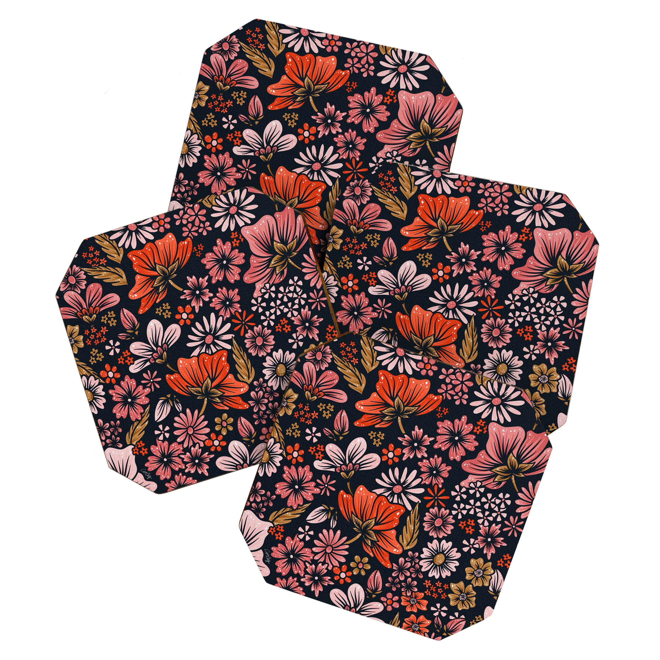 Retro Flower Power - Denim & Pink Coaster Gallery Image 1