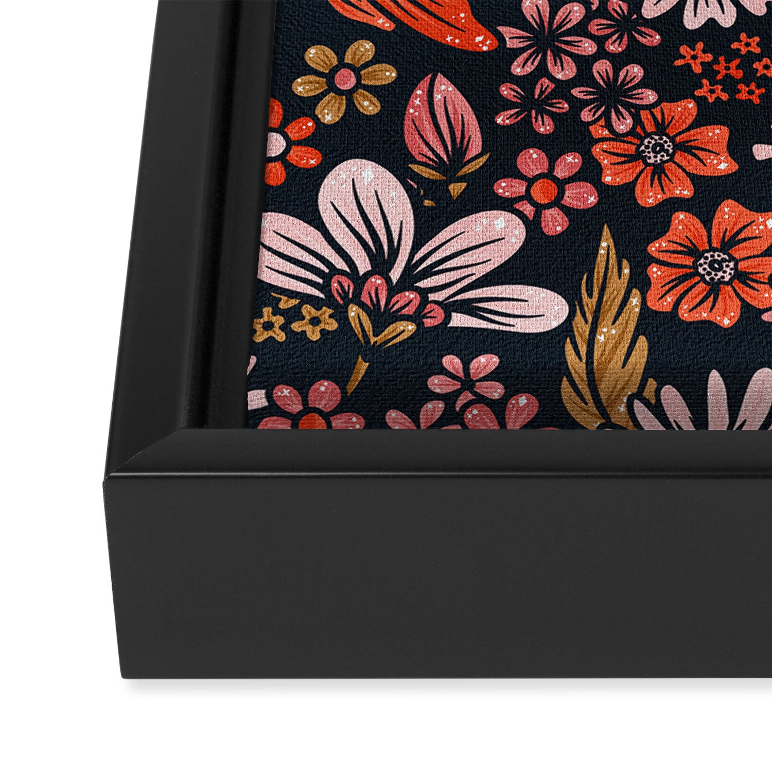 Retro Flower Power - Denim & Pink Framed Canvas Print Gallery Image 3