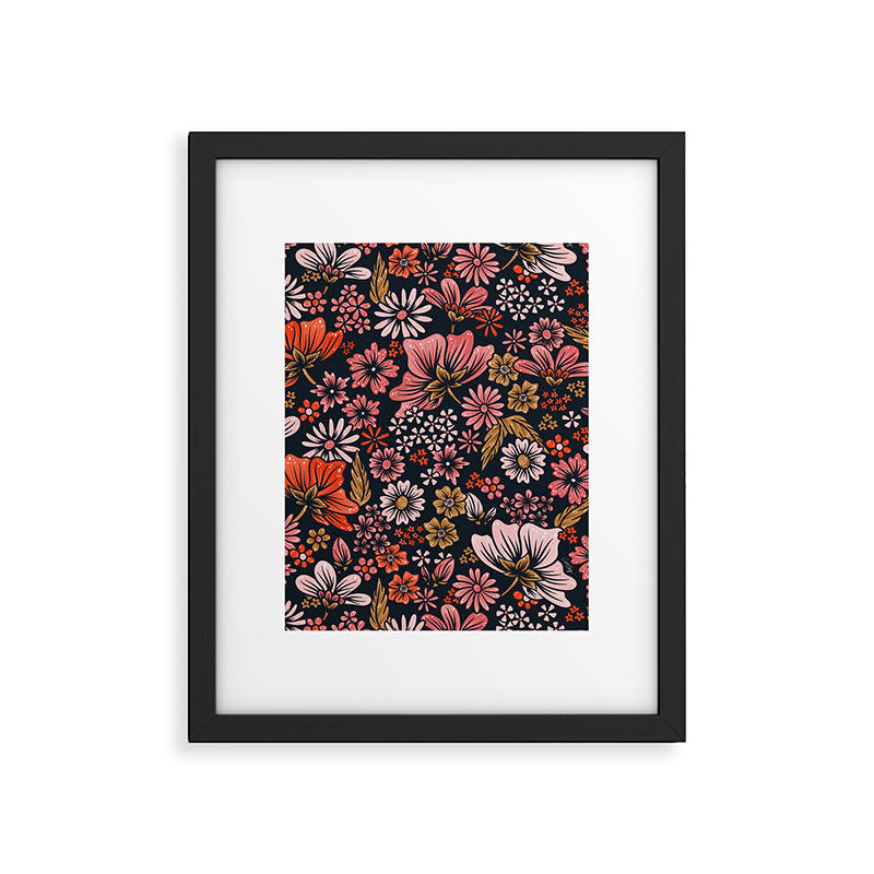 Retro Flower Power - Denim & Pink Framed Art Print Gallery Image 6