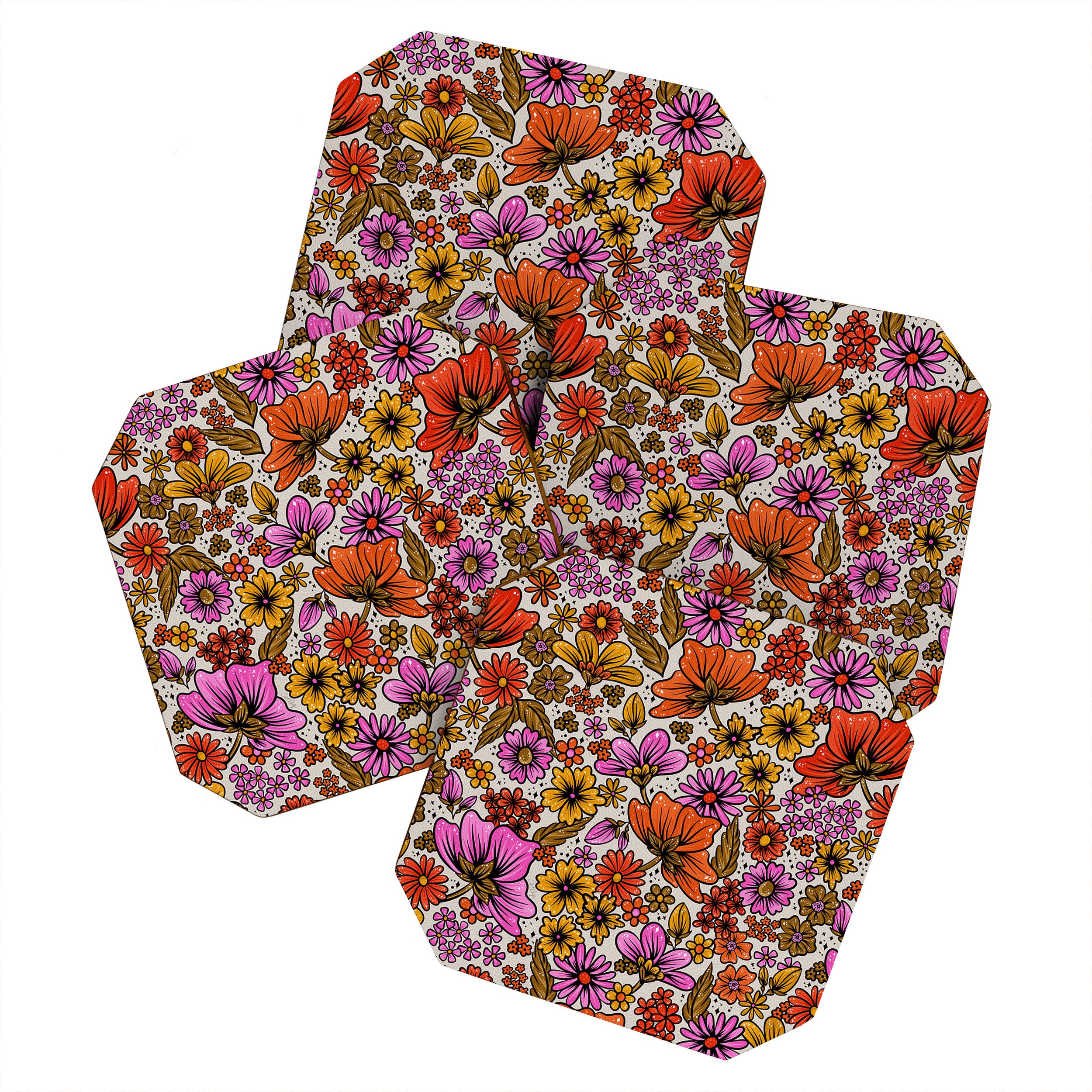Retro Flower Power - Pink & Red Coaster Gallery Image 1