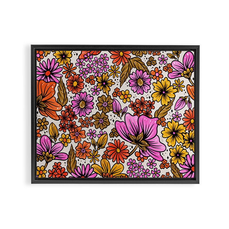 Retro Flower Power - Pink & Red Framed Canvas Print Gallery Image 8