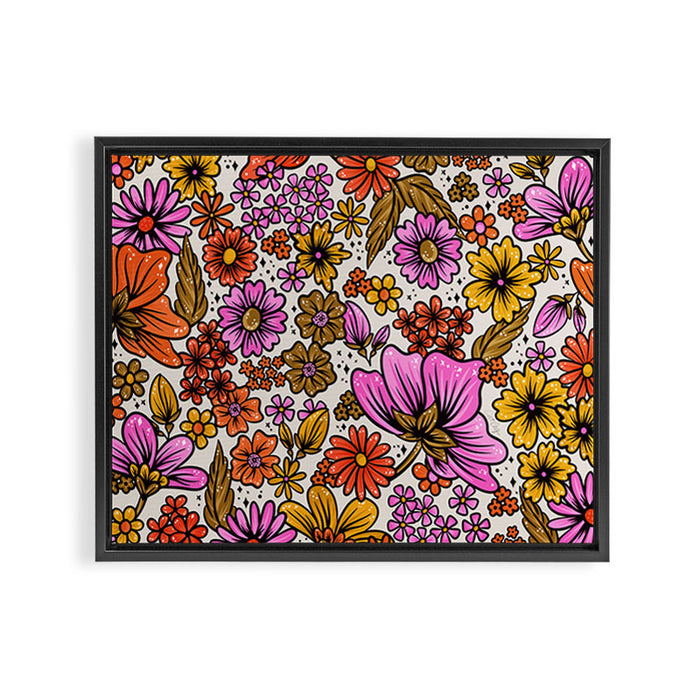 Retro Flower Power - Pink & Red Framed Canvas Print Gallery Image 1