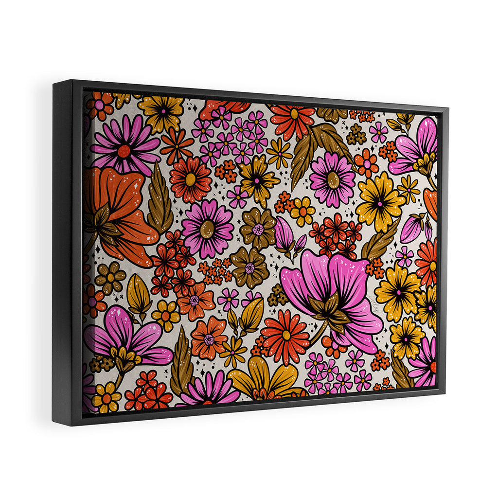 Retro Flower Power - Pink & Red Framed Canvas Print Gallery Image 2