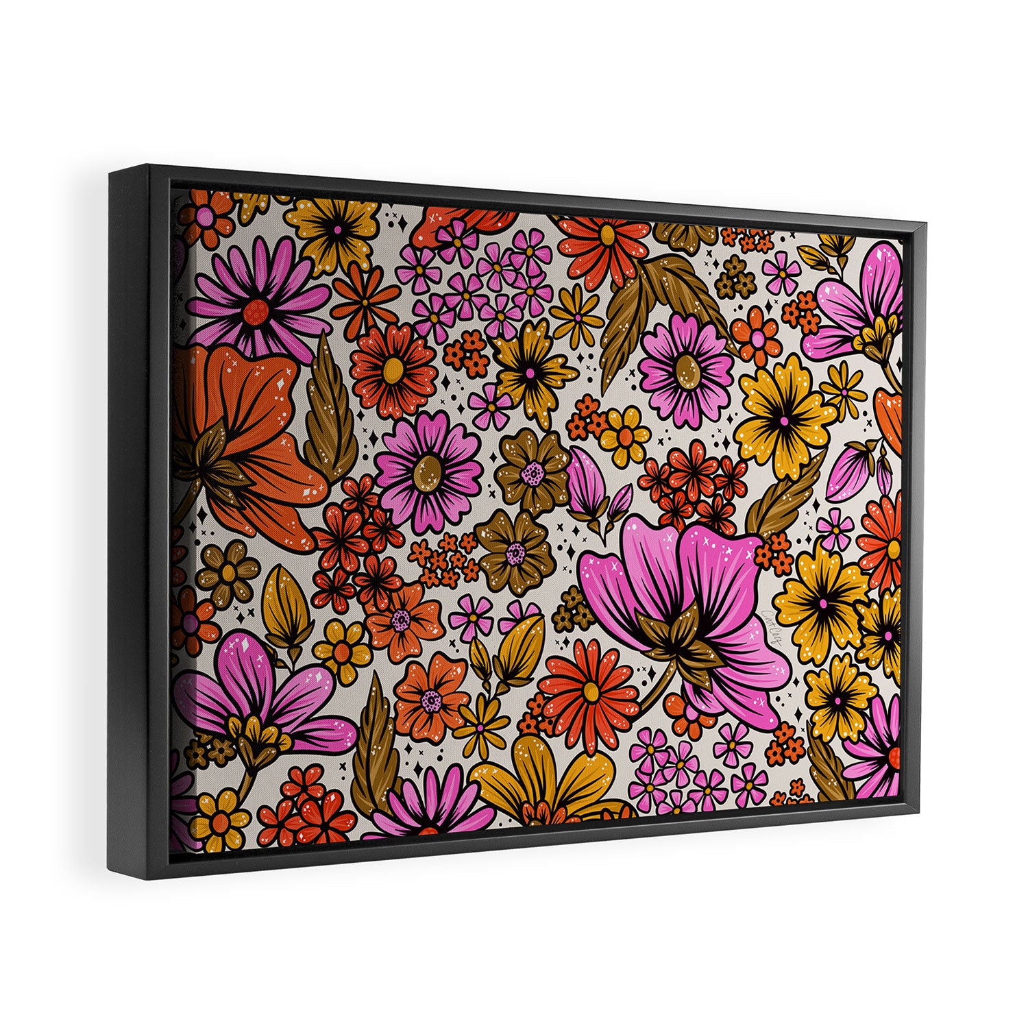 Retro Flower Power - Pink & Red Framed Canvas Print Gallery Image 2