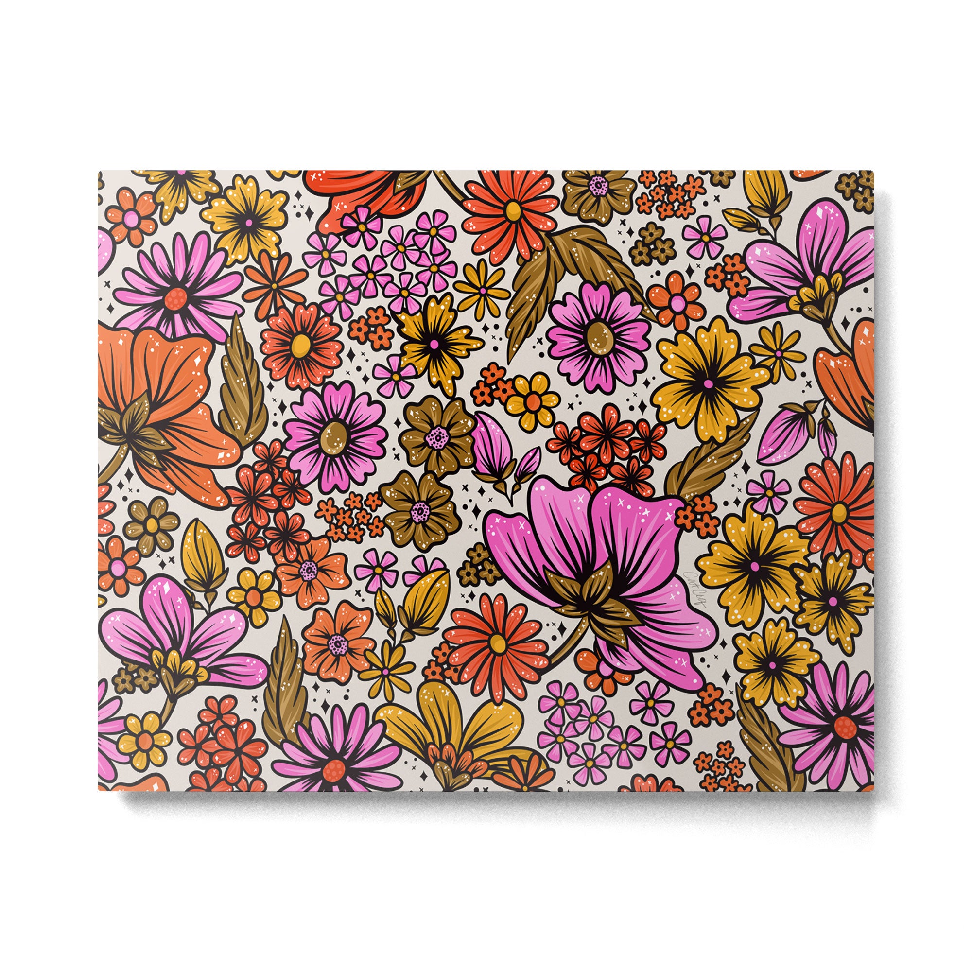 Retro Flower Power - Pink & Red Metal Print Gallery Image 6