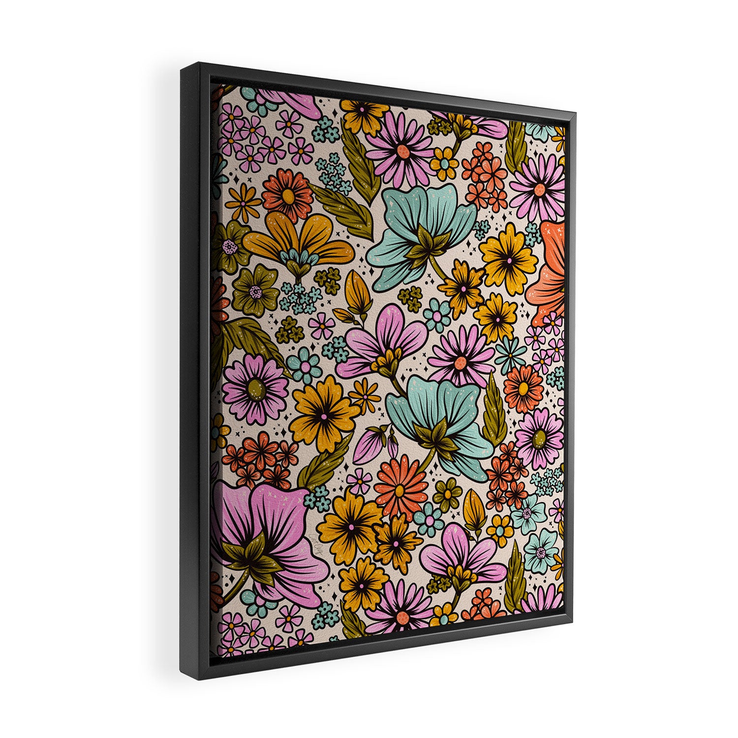 Retro Flower Power - Spring Palette Framed Canvas Print Gallery Image 2
