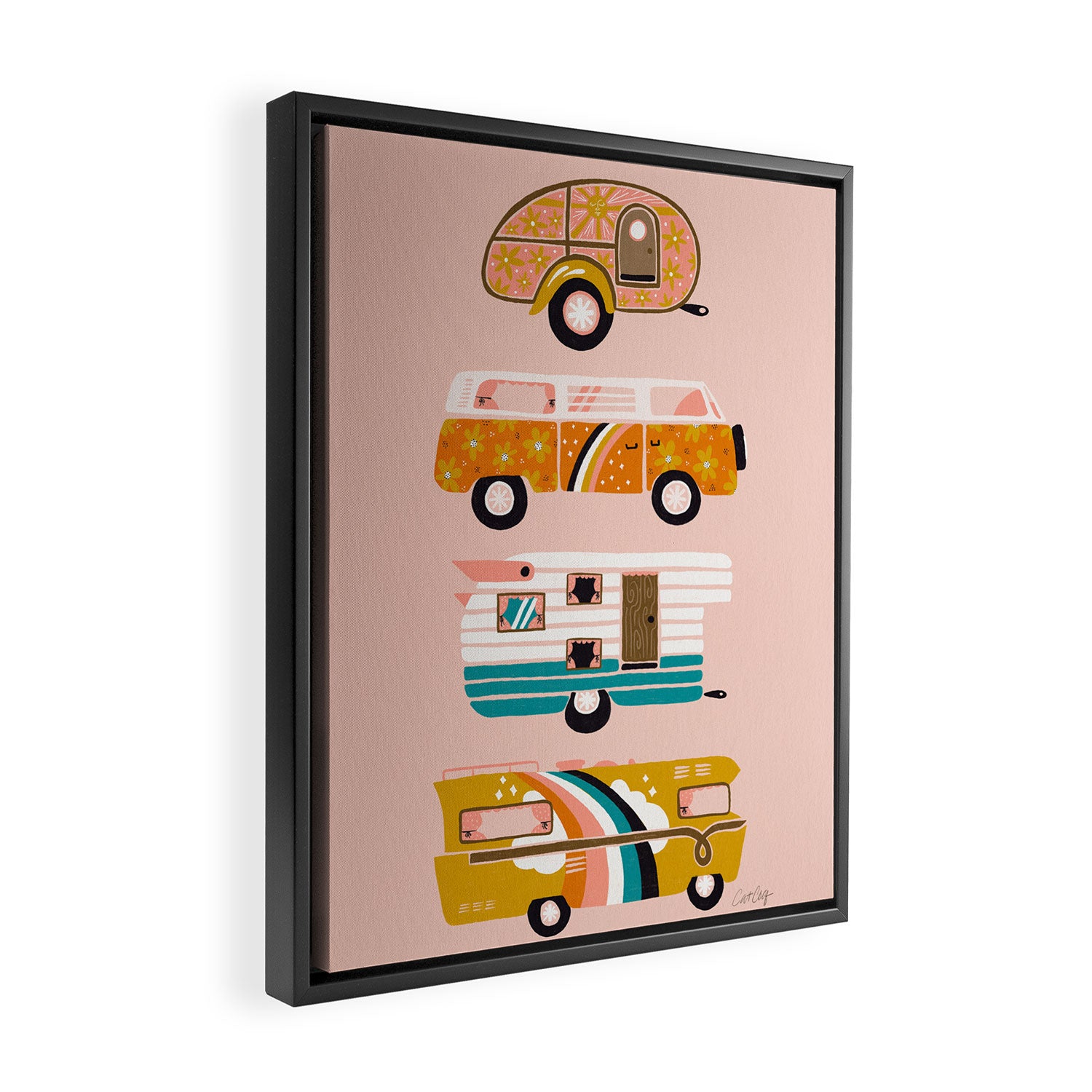 Retro Road Trip - Pink Palette Framed Canvas Print Gallery Image 2
