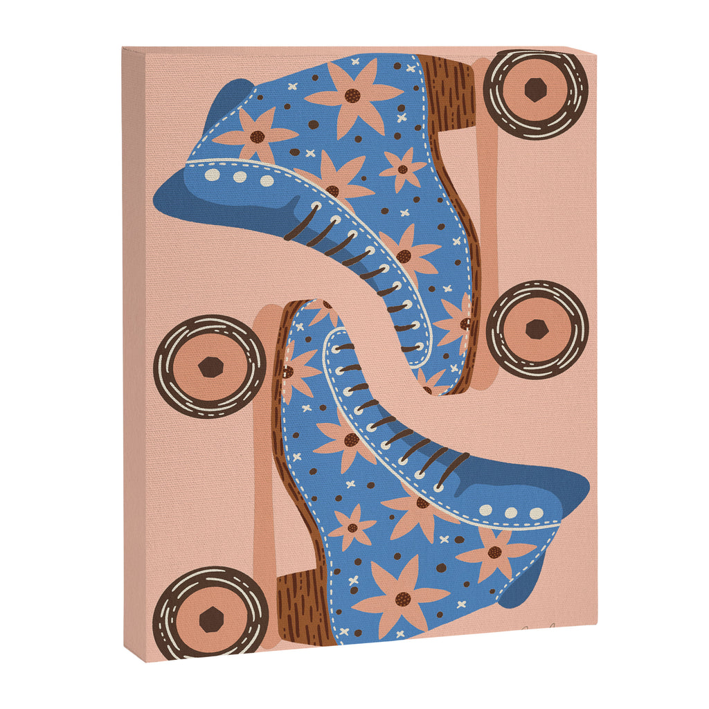 Retro Roller Skates - Blue & Peach Palette Canvas Print Gallery Image 8