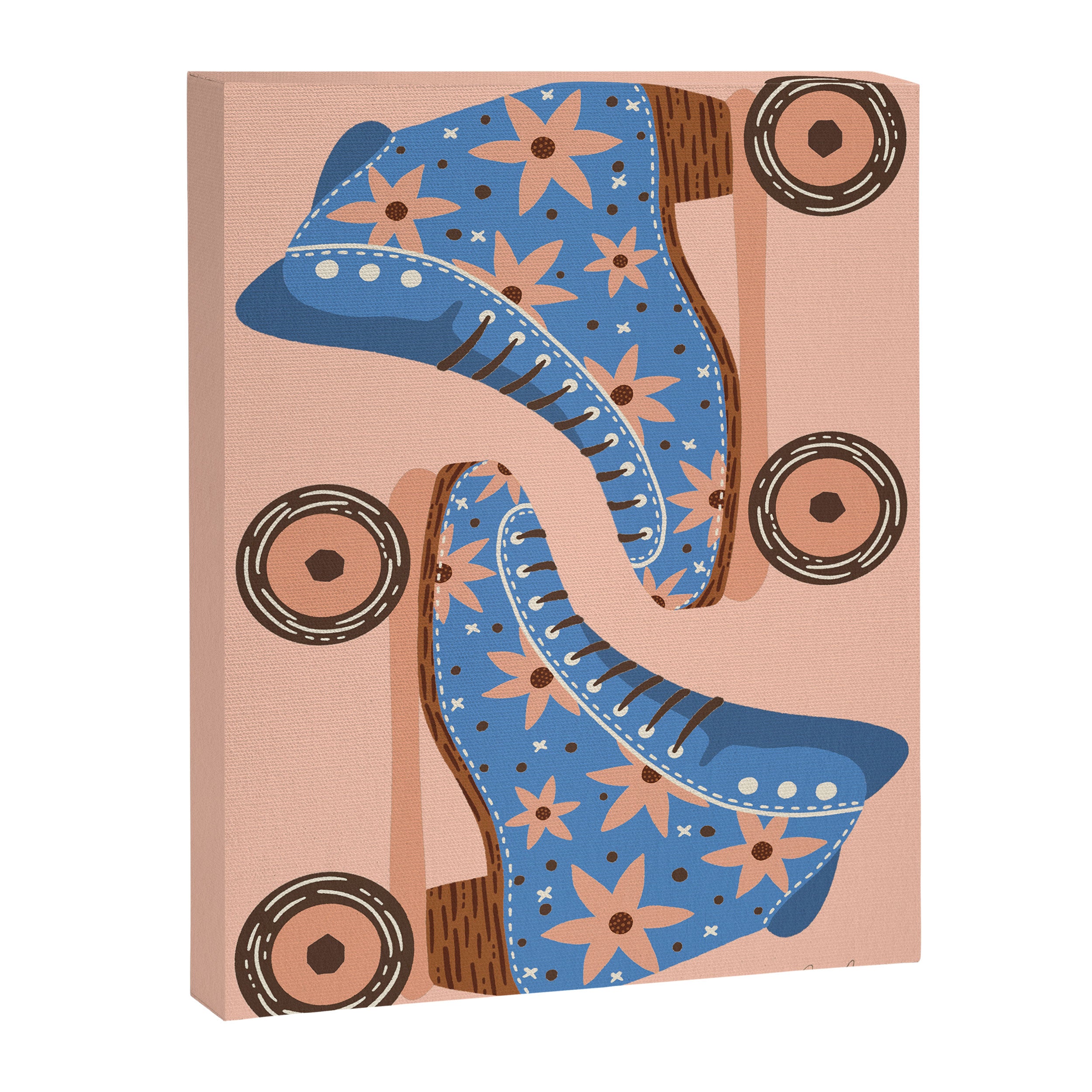 Retro Roller Skates - Blue & Peach Palette Canvas Print Gallery Image 8