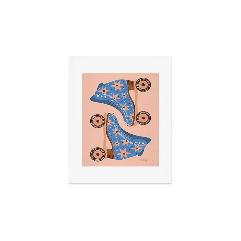 Retro Roller Skates - Blue & Peach Palette Art Print Gallery Image 1