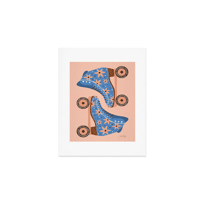 Retro Roller Skates - Blue & Peach Palette Art Print Gallery Image 1