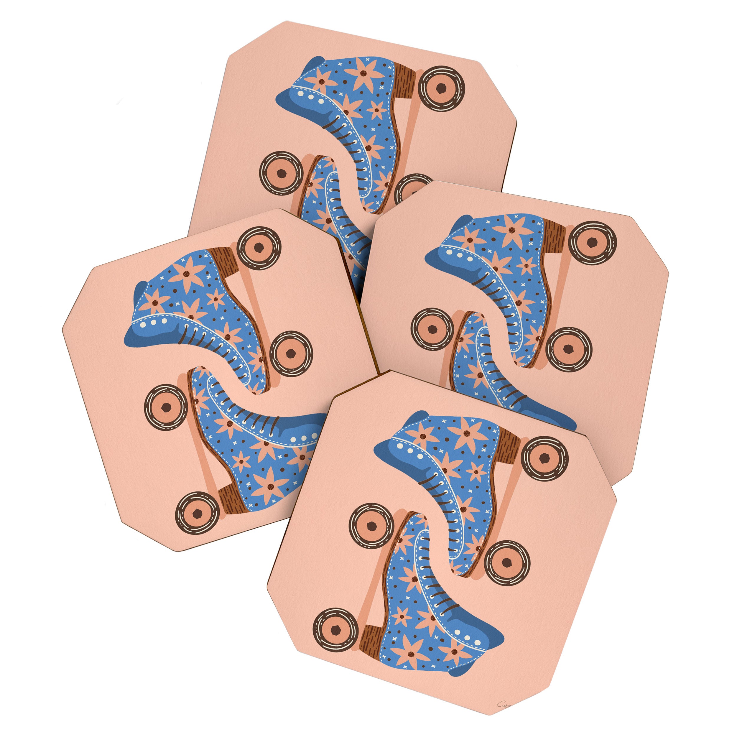 Retro Roller Skates - Blue & Peach Palette Coaster Gallery Image 1