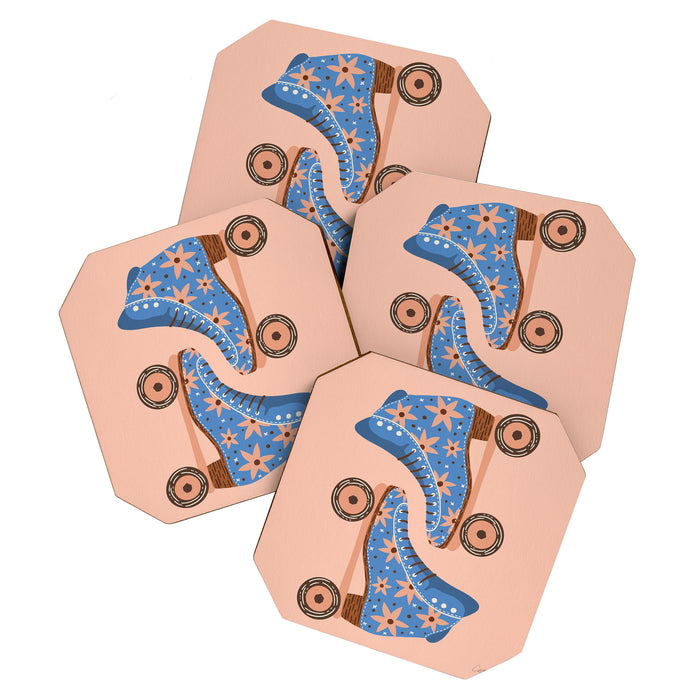 Retro Roller Skates - Blue & Peach Palette Coaster Gallery Image 1