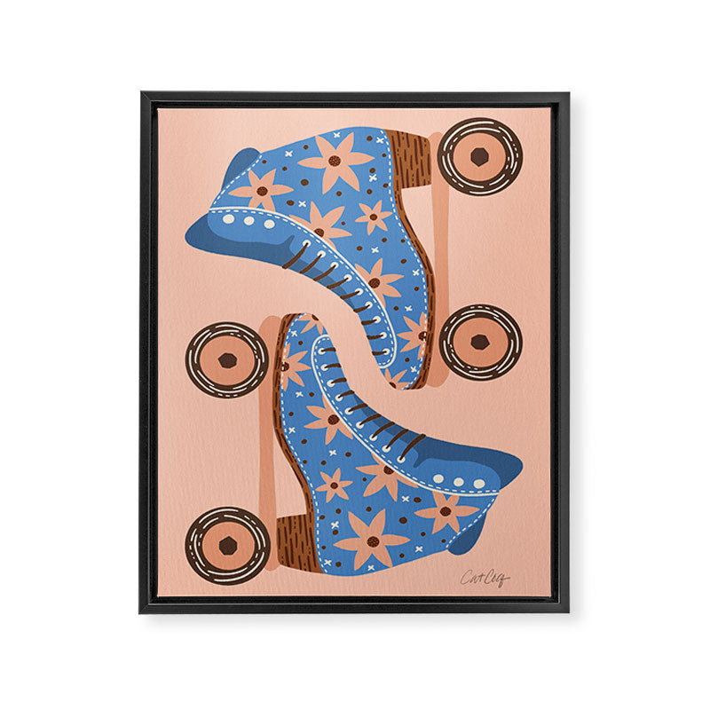 Retro Roller Skates - Blue & Peach Palette Framed Canvas Print Gallery Image 8
