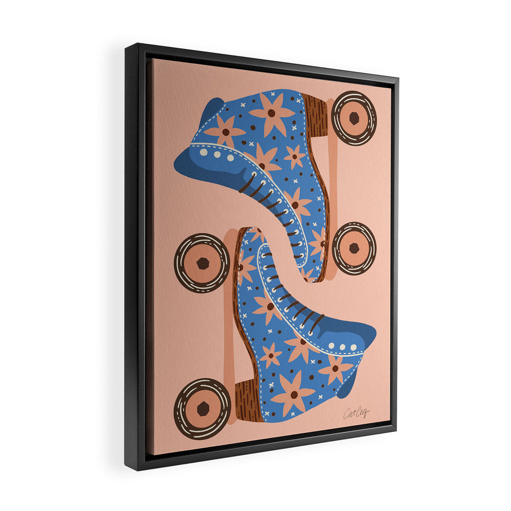 Retro Roller Skates - Blue & Peach Palette Framed Canvas Print Gallery Image 2