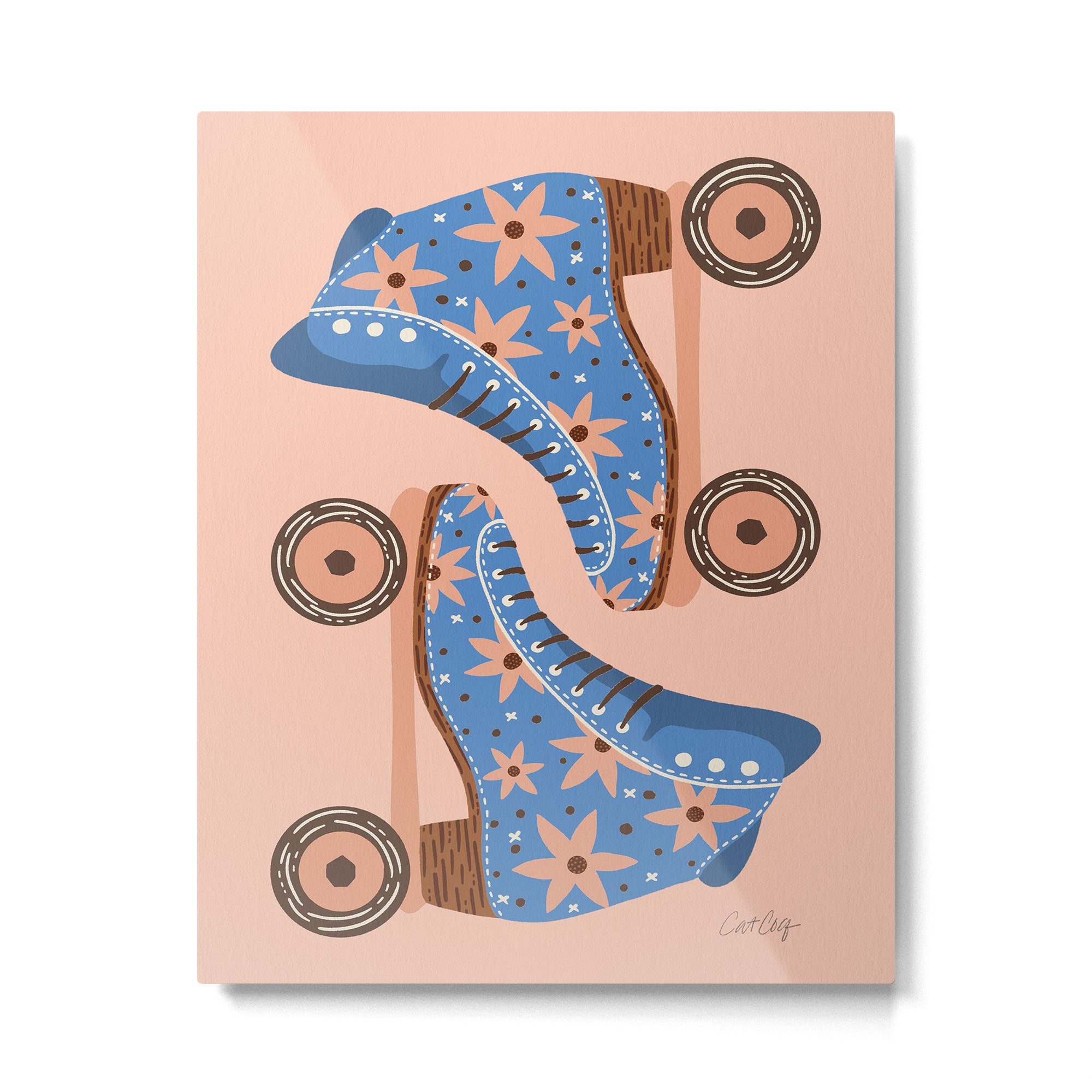Retro Roller Skates - Blue & Peach Palette Metal Print Gallery Image 6
