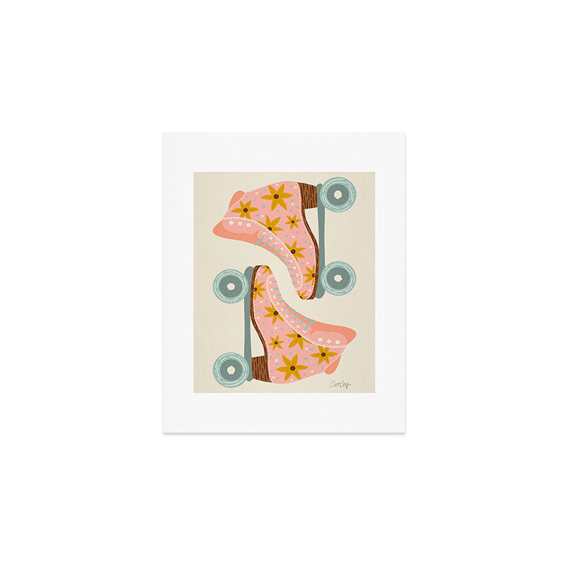 Retro Roller Skates - Blush & Mint Palette Art Print Gallery Image 1
