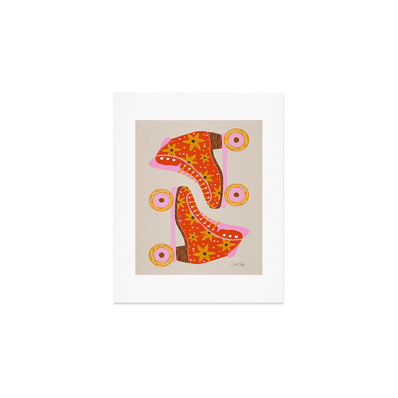 Retro Roller Skates - Coral Art Print Gallery Image 1