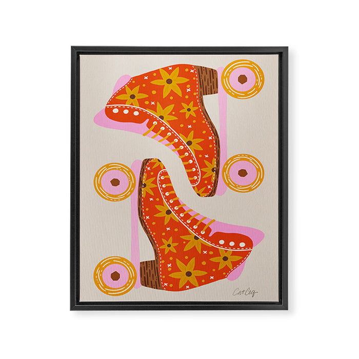 Retro Roller Skates - Coral Framed Canvas Print Gallery Image 1