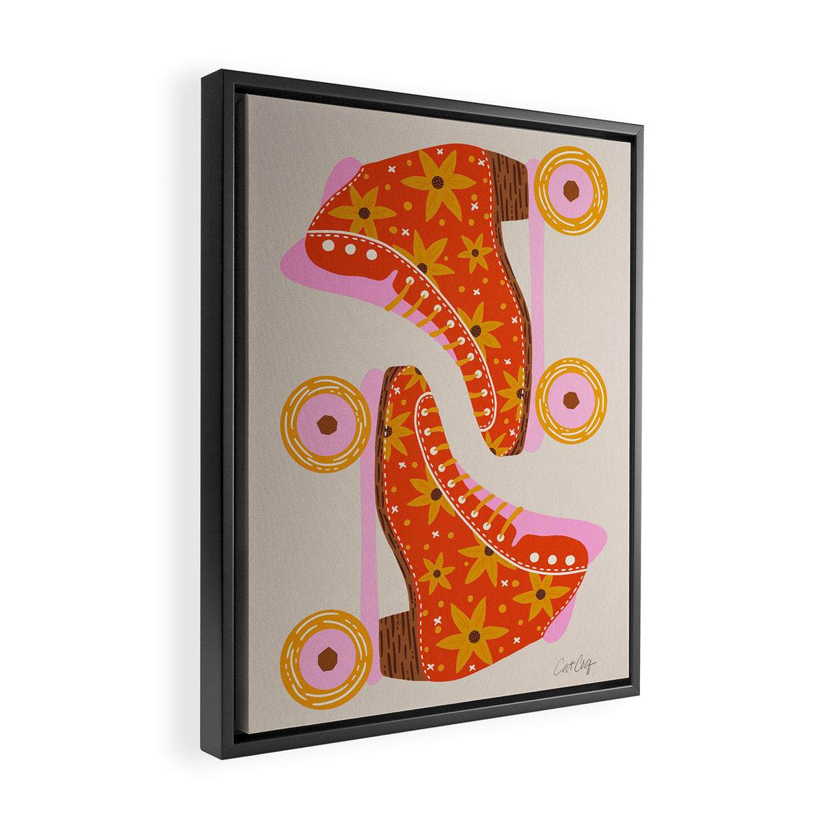 Retro Roller Skates - Coral Framed Canvas Print Gallery Image 2