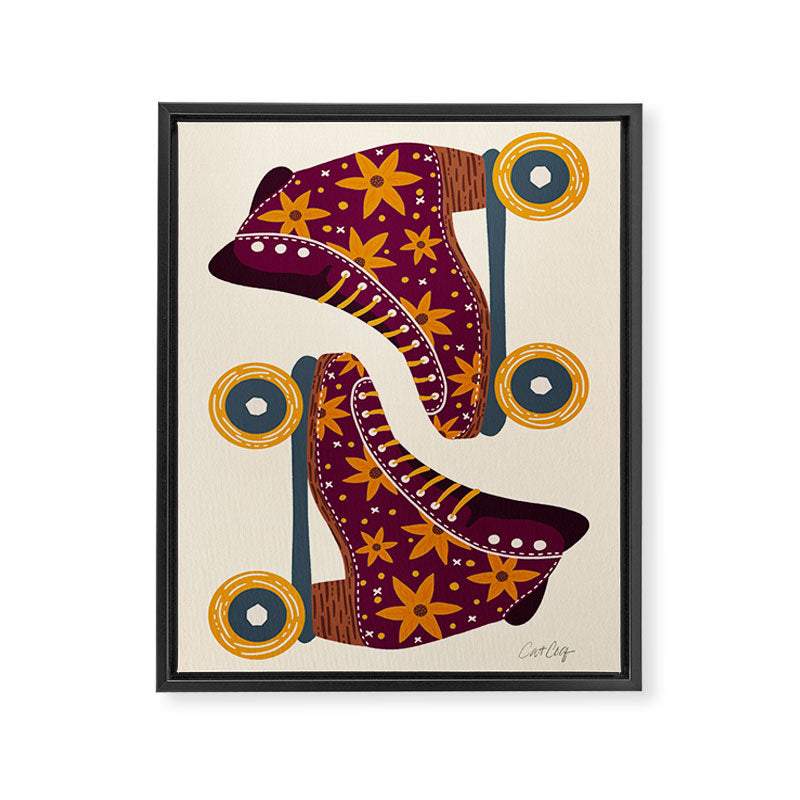Retro Roller Skates - Fuchsia & Orange Framed Canvas Print Gallery Image 6