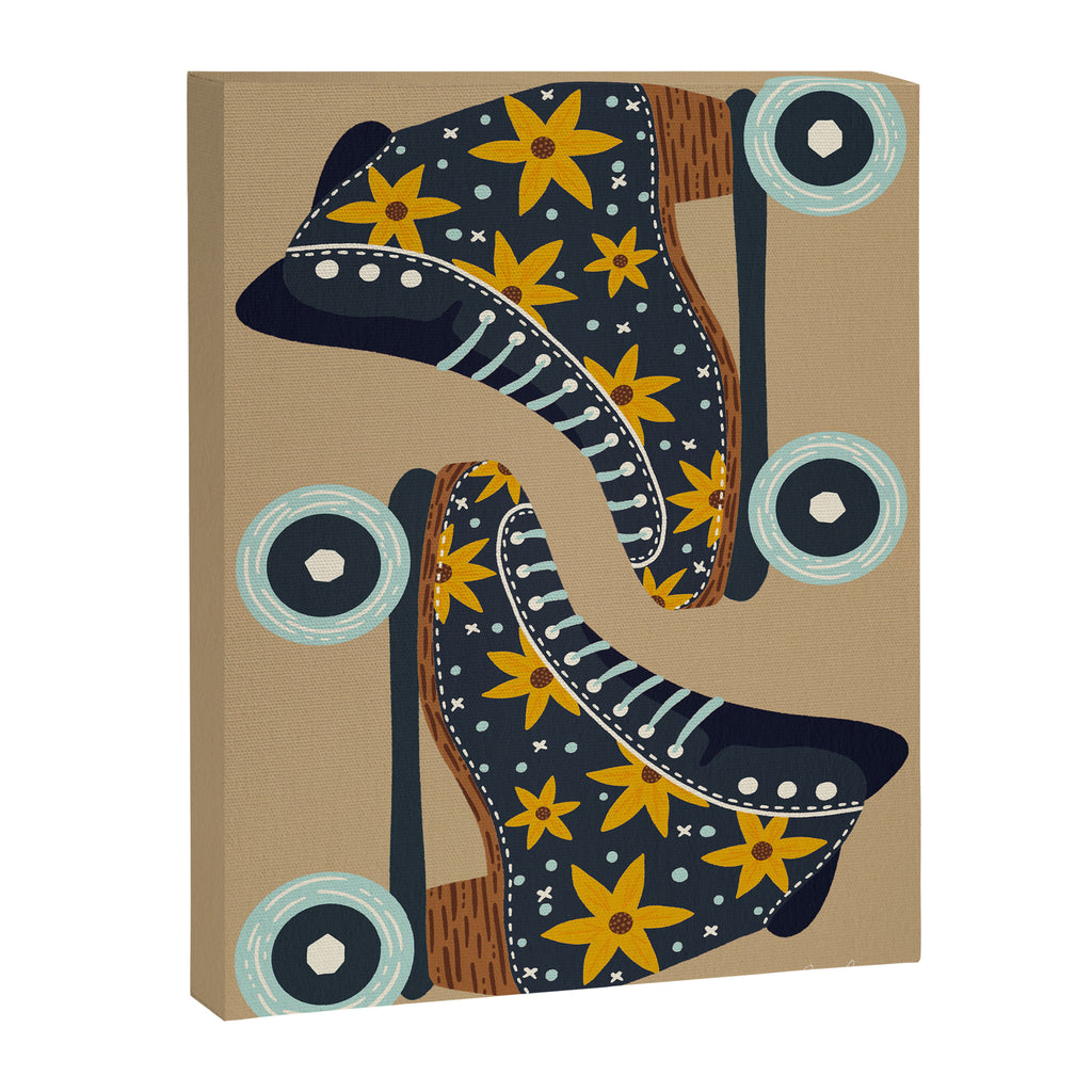 Retro Roller Skates - Teal & Yellow Palette Canvas Print Gallery Image 6