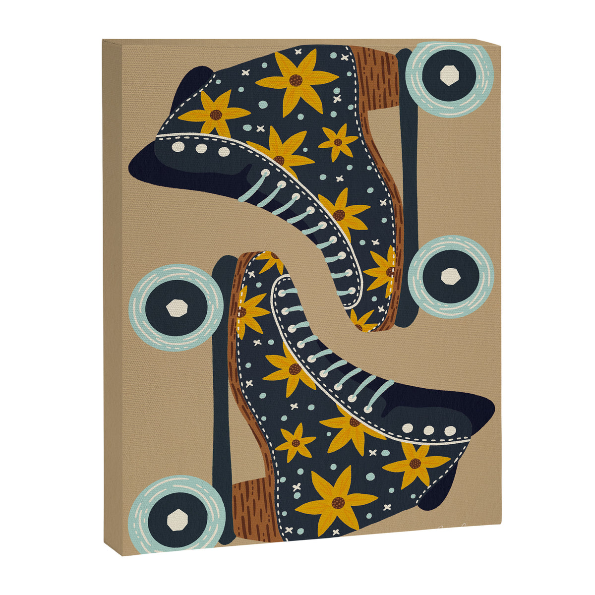 Retro Roller Skates - Teal & Yellow Palette Canvas Print Gallery Image 6