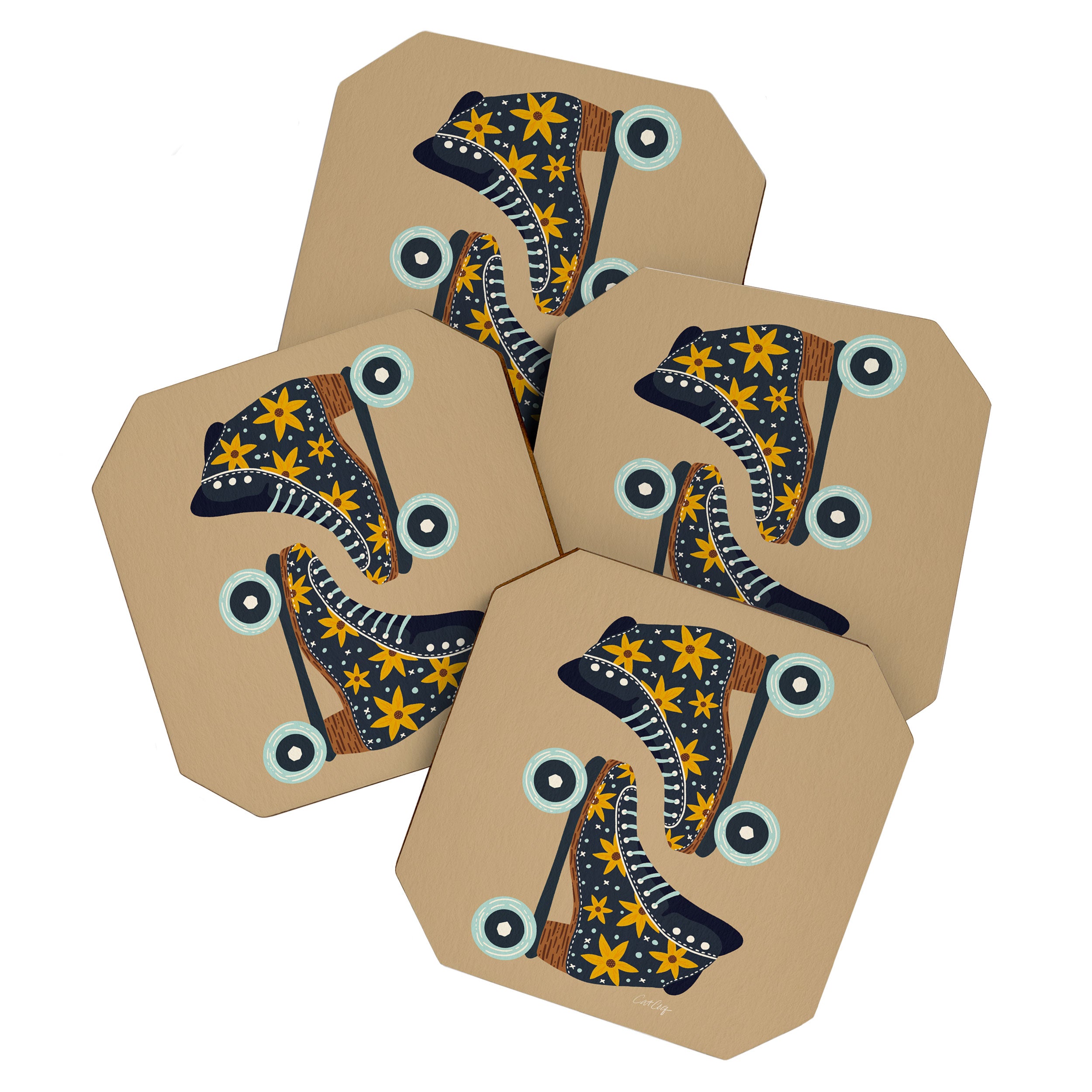 Retro Roller Skates - Teal & Yellow Palette Coaster Gallery Image 1