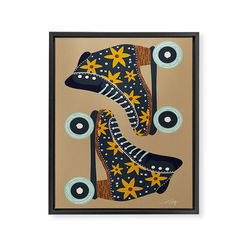 Retro Roller Skates - Teal & Yellow Palette Framed Canvas Print Gallery Image 6